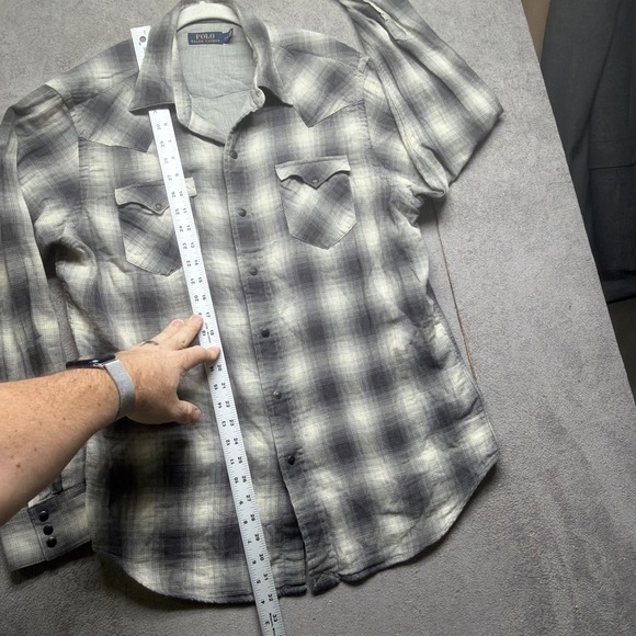 Polo Ralph Lauren Western Pearl Snap Shirt Gray‎ Plaid Men's Large Cowboy - Picture 4 of 9